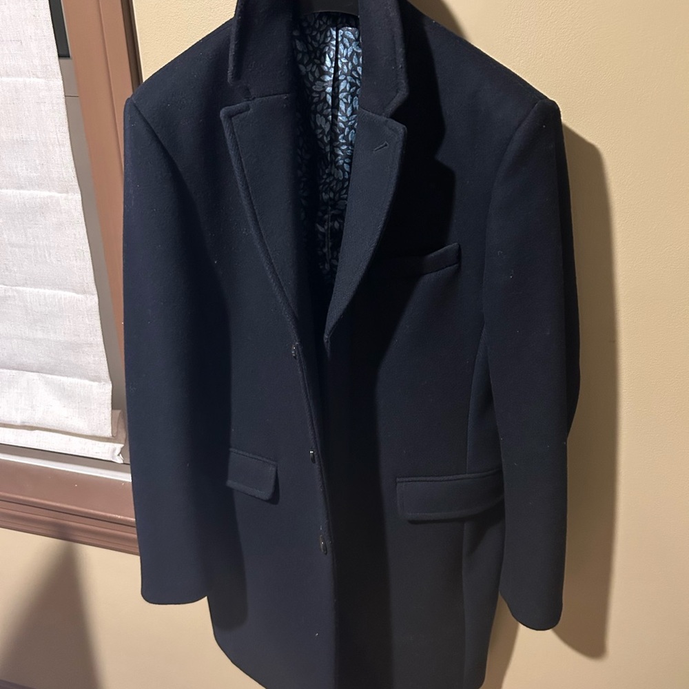 Ted Baker Classic Navy Wool Blend Overcoat